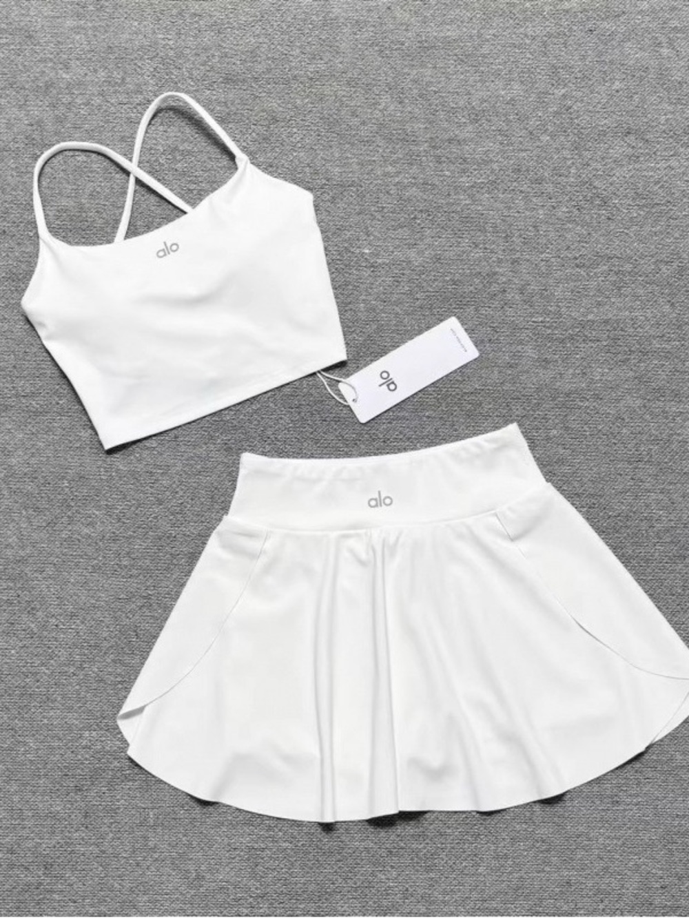 ALO Yoga White Flared Athletic Skirt and top